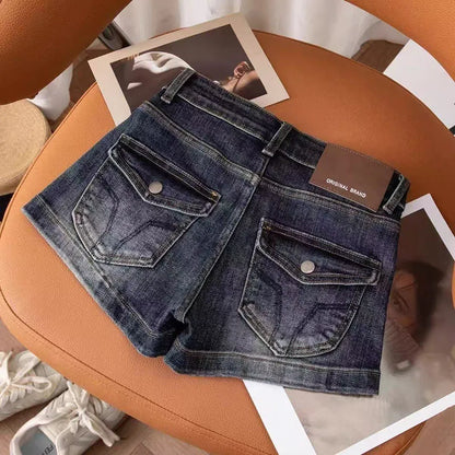 American Style High Street Retro Jean Shorts Female Y2K Low-Waisted Elastic Denim Shorts Woman Gothic Sexy Clubwear Short Jeans