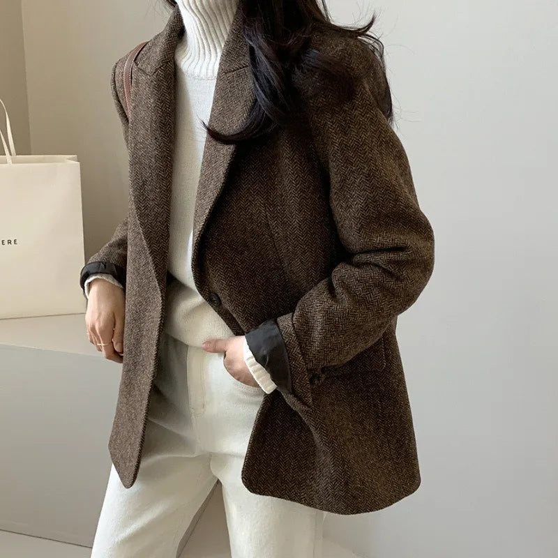 Hot Selling Slimming Vinegar Medium Long Suit Collar Windbreaker Women's Commuting Temperament Suit Jackets Single Breasted
