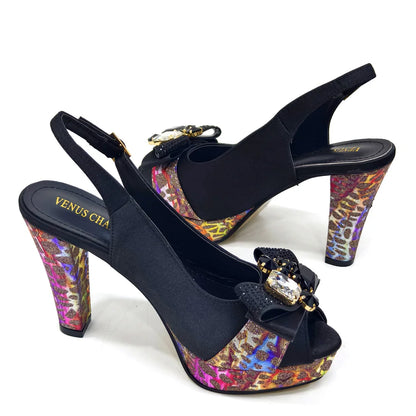 2024 Newest INS Style Black Color Elegant Women High Heels Nigeria Popular Designer African Ladies Shoes And Bag Set