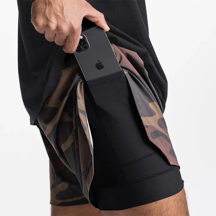 Mens Gym 2 in 1 Jogger Sport Short Pants Man Quick Dry Running Workout Basketball Shorts Male Gym Fitness Sweatpant Bottoms