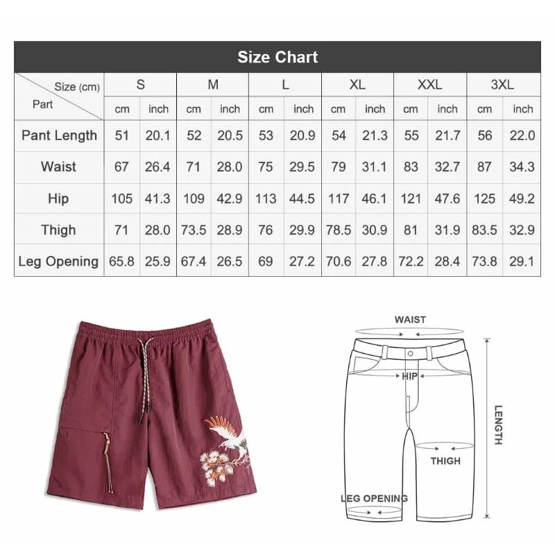 Men's Yokosuka Eagle Embroidered Shorts Loose Elastic Waist Red Quick Dry Summer Casual Beach Board Man Shorts Genuine