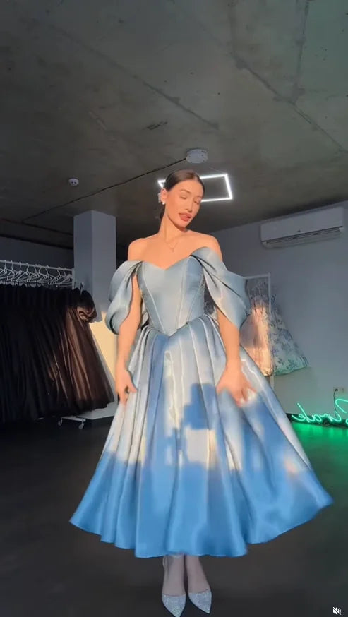 Princess Blue Long Evening Dresses Off The Shoulder A-Line Formal Prom Gowns Sweetheart Birthday Party Dresses Customized