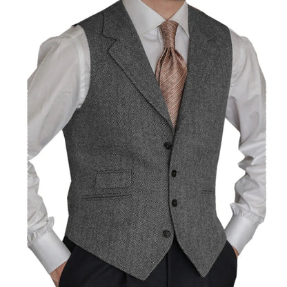 Men Vest Brown Classic Herringbone Pattern Suit Vest Notch Lapel Waistcoat Slim Formal For Wedding Groomsmen Banquet Men Suit
