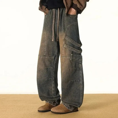 Mens Jeans Harajuku Streetwear Oversized Print Baggy Y2K Gothic Hip Hop Vintage High Waist Wide Leg Denim Pants Casual Fashion