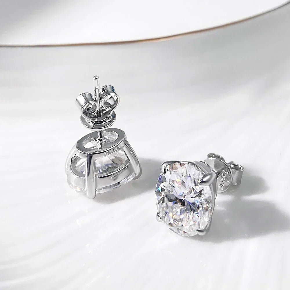 1ct-4ct Oval Moissanite Wedding Earrings For Women S925 Silver Plated 18K Gold Can Pass Diamond Test Party Earrings Gift