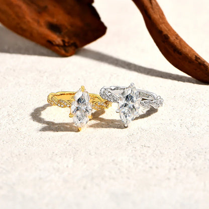 ATTAGEMS Bague de Fiançailles pour Femme en Moissanite Taille Marquise 3,0 carats 14*7mm, Diamant de Laboratoire, Argent Sterling S925, Bijoux de Mariage et de Fête