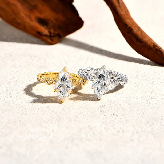 ATTAGEMS Bague de Fiançailles pour Femme en Moissanite Taille Marquise 3,0 carats 14*7mm, Diamant de Laboratoire, Argent Sterling S925, Bijoux de Mariage et de Fête