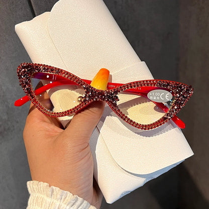 Luxury Sexy Small Cat Eye Reading Glasses Women 2025 Trendy Retro Spring Leg Presbyopia Glasses Ladies Fashion Optical Eyewear