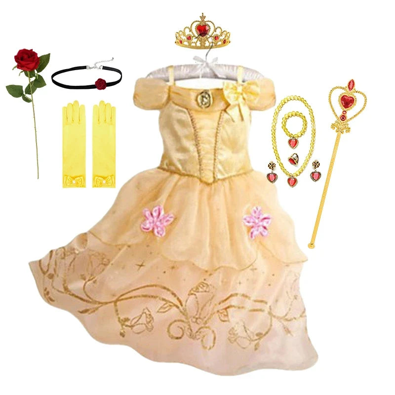 Disney Cinderella Cosplay Costume Kids Clothes for Girls Sequins Princess Dress with Floral Bow Birthday Party Ball Gown