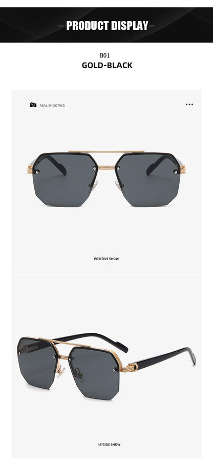 Semi-Rimless Sunglasses For Men Vacation Square Sunglasses Women Trendy Vintage Fashion Glasses Gafas De Sol Hombre Zonnebril