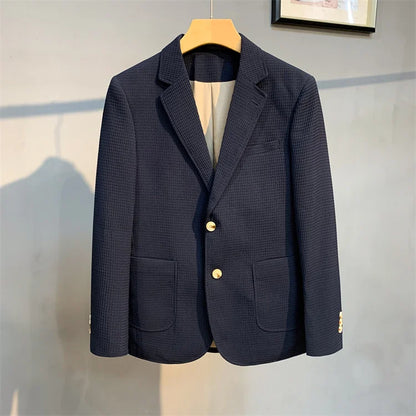 British Style Striped Casual Suit Jackets Mens 2022 Waffle Slim Fit Business Blazers Coat Homme Formal Social Prom Tuxedo 4XL-M