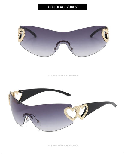 Cycling Rimless Y2K Sunglasses Women Trendy Gradient 2000'S Wrap Around Sun Glasses Punk One Piece Goggles Oversized Shades