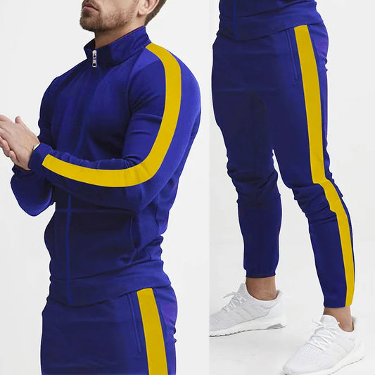 2025 autumn and winter new casual men's sports suits, color matching men's clothing, casual suits hooded trendy sports