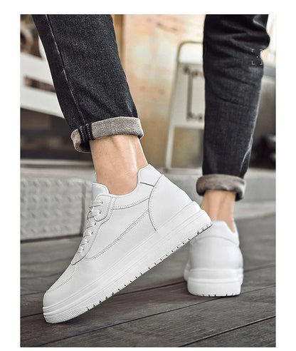 New Invisible Height-increasing Shoes for Men, 6CM-8CM-10CM Sports Shoes,White Leather Sports Shoes for Men,Enlarged Sizes 36-46