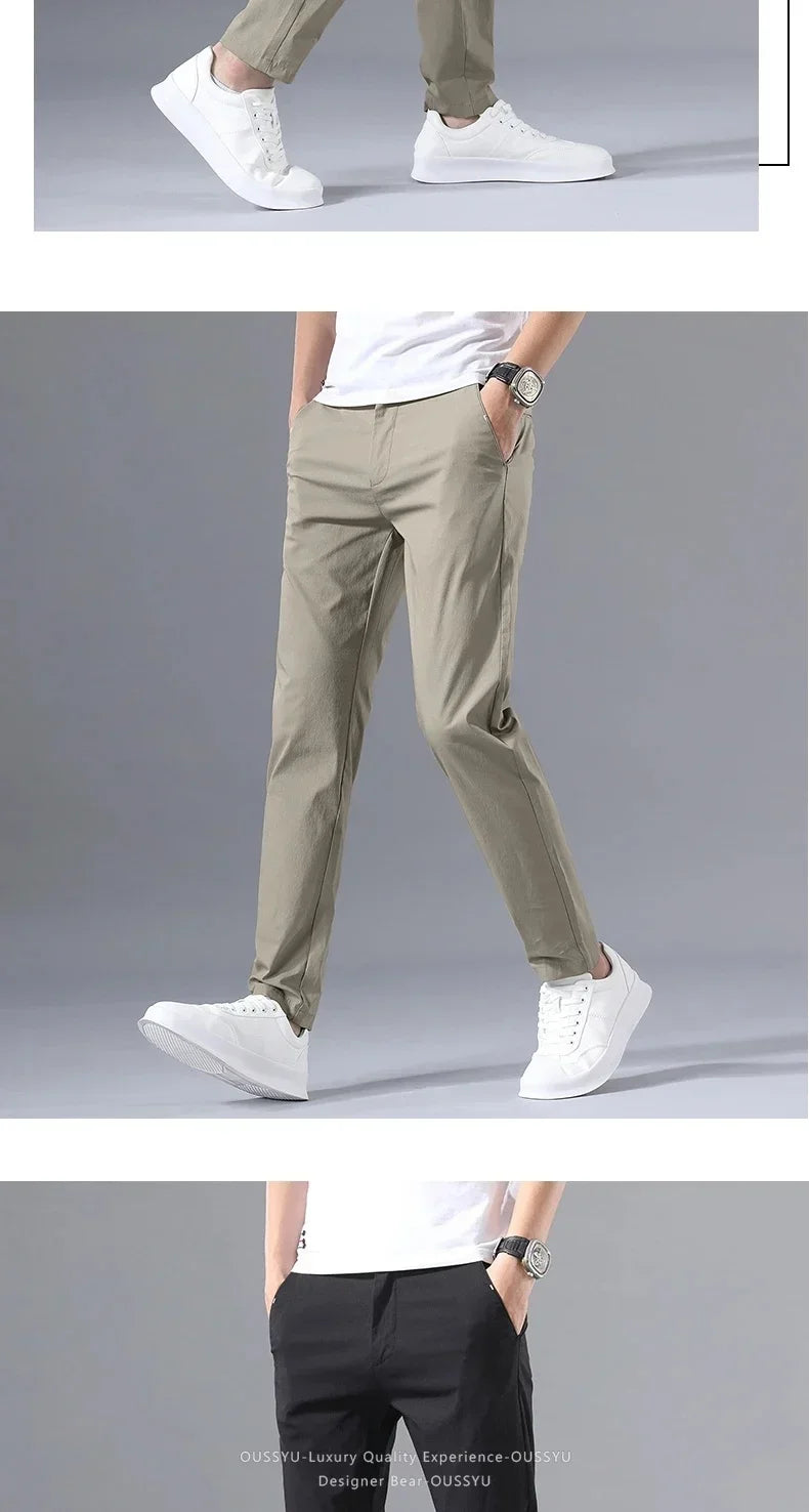 Summer Thin Slim Casual Pants Men Classic Business Cotton Stretch Golf Trousers Korean Male Clothing Work Khaki Chino Pants Man