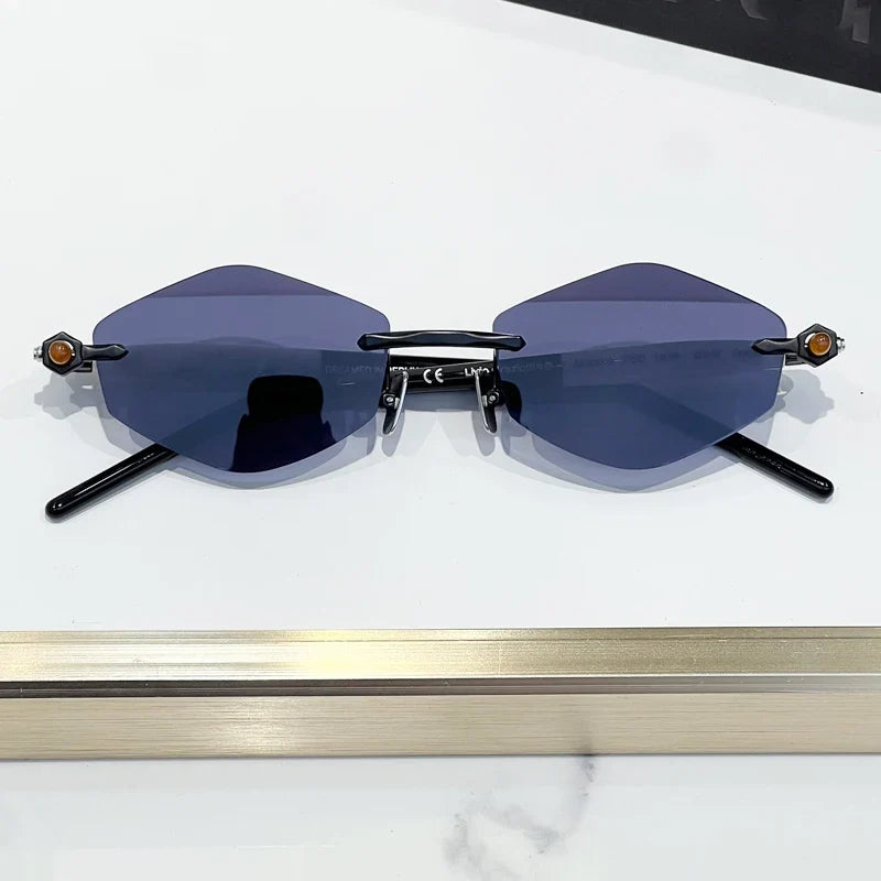 INS Maske P60 Luxury Rimless Sunglasses Men Hexagonal Acetate Handmande in Germany Designer Alloy Top Quality Trendy UV400 Women