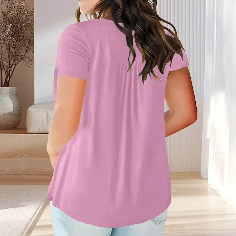 Solid Color Button Front Tee, Casual Fashion Short Sleeve Scoop Neck T-shirt for Summer