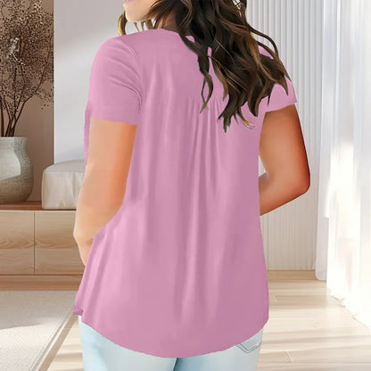 Solid Color Button Front Tee, Casual Fashion Short Sleeve Scoop Neck T-shirt for Summer