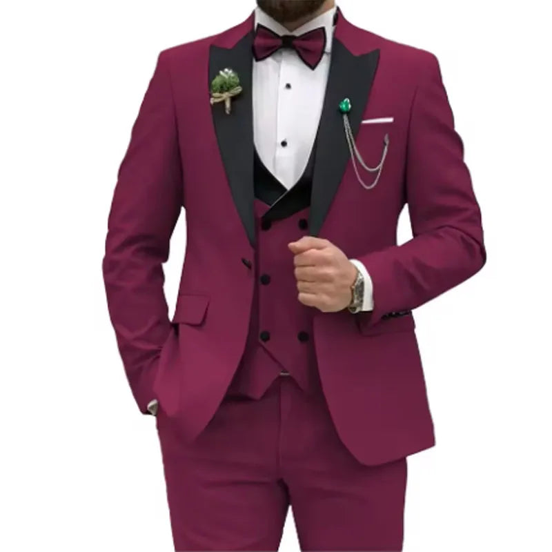 Slim Fit Men Suits Double Breasted Groom Formal Business Male Blazer Set Peak Lapel Party Wedding Tuxedo (Jacket+Vest+Pants)