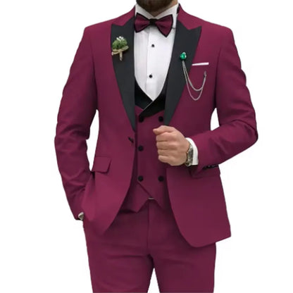 Slim Fit Men Suits Double Breasted Groom Formal Business Male Blazer Set Peak Lapel Party Wedding Tuxedo (Jacket+Vest+Pants)