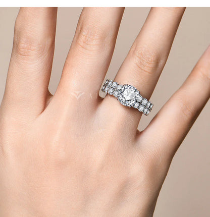 Full Sparkling D VVS1 Moissanite Rings for Women Round Cut 3.0CT Diamond S925 Silver 18K White Gold Plated Fine Jewelry
