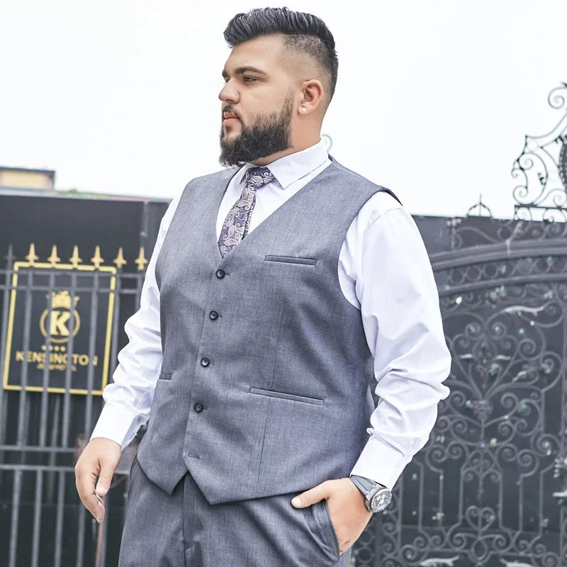 2025 Plus Size Suit Vest Men Solid Color Single Breasted Waistcoat For Host Groom Groomsmen Grey Black Navy Waist Coat 9XL