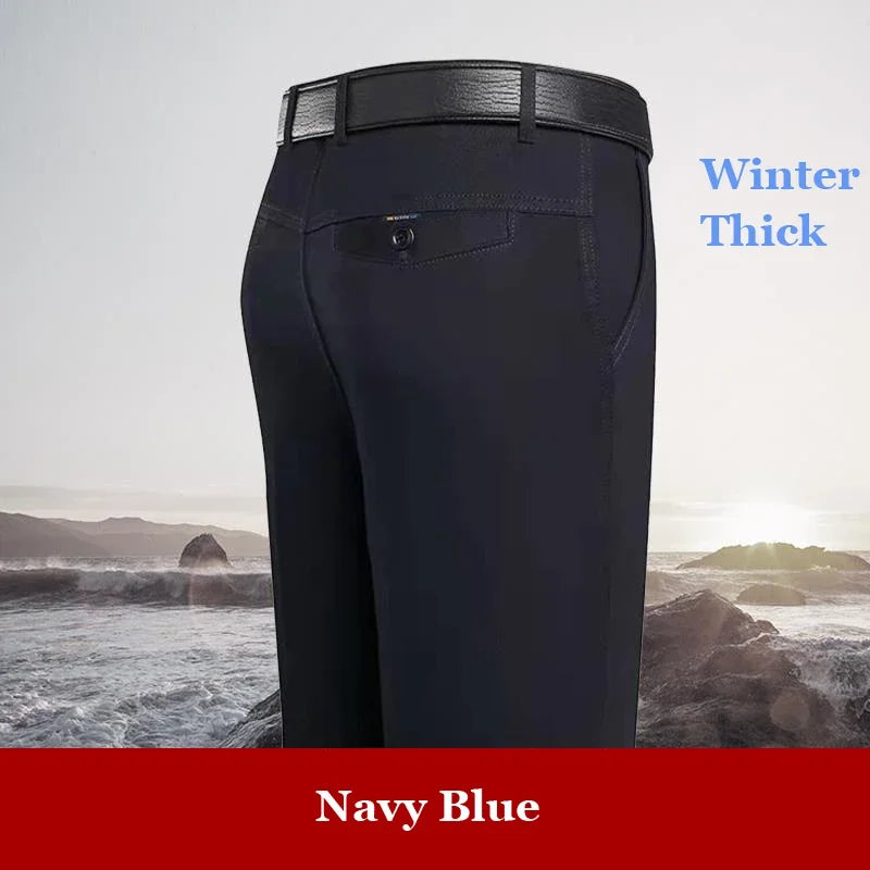New Arrival 100% Cotton Summer Autumn Men's Casual Pants Fashion Solid Black Beige Gentle Thicken Trousers Brand Smart Suit Pant