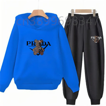 Children 3-12 Years Hoodie Long-sleeved Boys Girls Toddler Sports Coat Top+Pants Casual Sweatshirt Set Kids Little Bear Letters