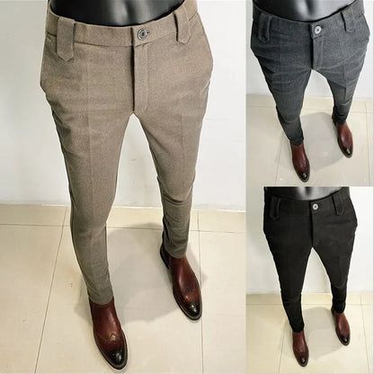 Autumn Winter Thickened Woolen Men Suit Pants New Solid Keep Warm Casual Slim Straight Pant Business Office Social Dress Pants