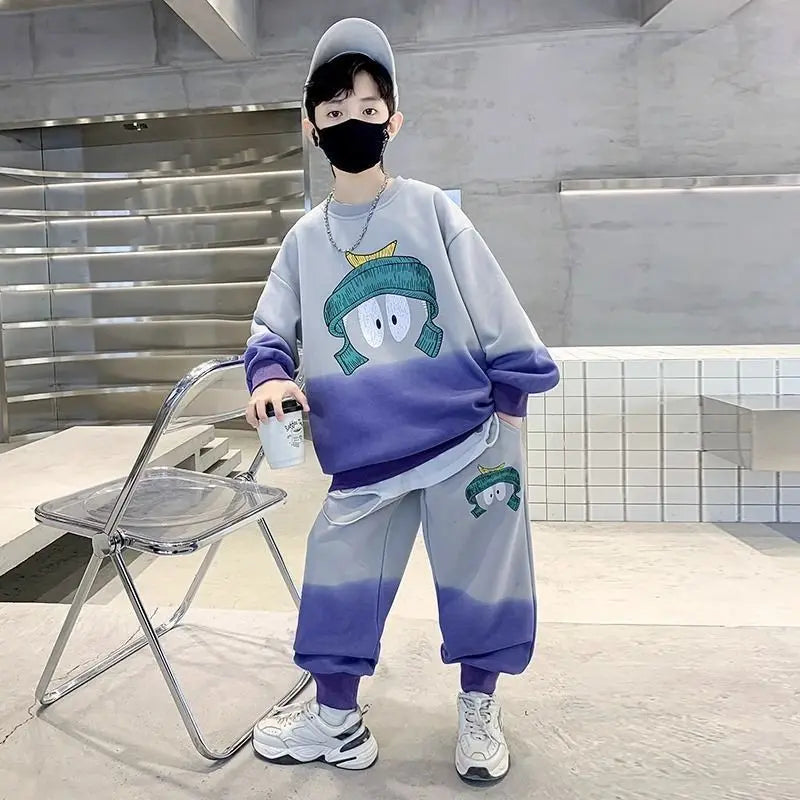 Sportswear Set Cartoon Print Sweatshirt Clothes for Boys Children's Clothing Boy Top Bottom Men's Sets Child Winter Kids Autumn