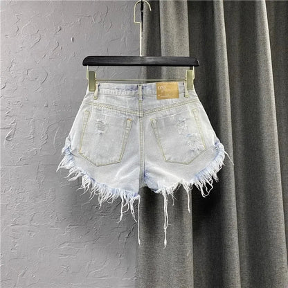 Summer Sexy Shorts Women Korean Style Zipper Frayed Irregular Broken Edge Design Vintage Denim Fashion All-match Slim Streetwear
