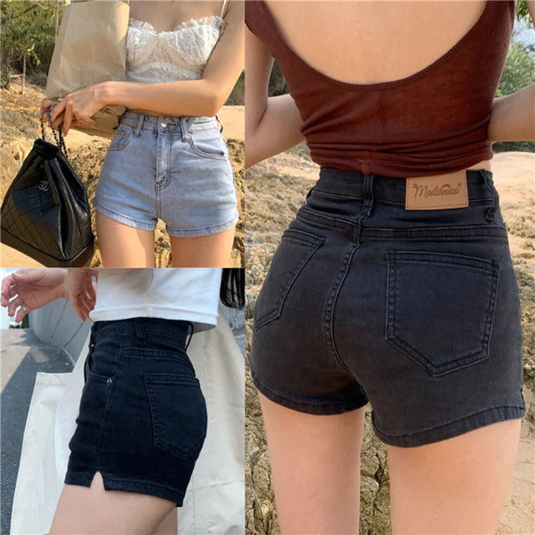 Women's Denim Shorts Casual High-Waisted Shorts Retro-Washed Button-Fly Sexy Hot Pants Tight-fitting Summer Shorts