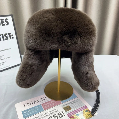 Domo Ushanka Fur Hat Winter Adult Keep Warm Cap Bomber Hats For Women Rex Rabbit Fur Hat With Ear Recommend Winter Sales