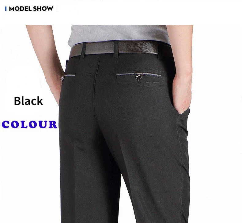 Autumn Thick  Summer Thin Casual Pants Men Straight Formal Long Trouser Adult Solid Color Flat Design Suit Pant Business RIYBEOE