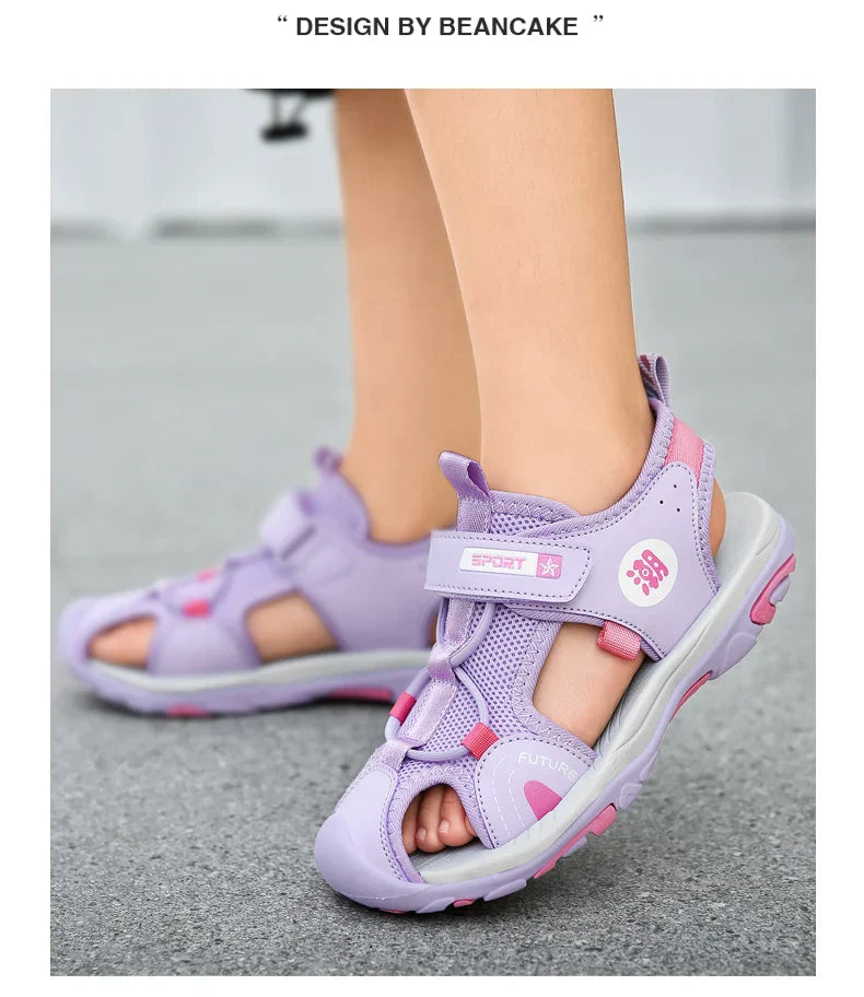 New Style Summer Beach Water Children Sandals Fashion Shoes Outdoor Non-slip Soft Bottom Shading Leather Boys Comfortable