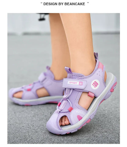 New Style 2024 Summer Beach Water Children Sandals Fashion Shoes Outdoor Non-slip Soft Bottom Shading Leather Boys Comfortable
