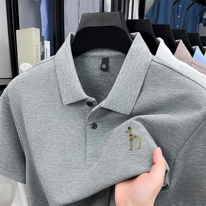 100Cotton High Quality Men's Polo Shirt Breathe Solid Color Soft Dog Print Short Sleeve Summer Lapel T-Shirt Business Menswear