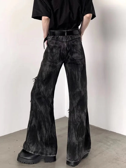 2025 Ropa Y2K Streetwear Washed Black Baggy Stacked Flare Jeans Pants For Men 90S Vintage Clothes Denim Trousers Pantalon Homme