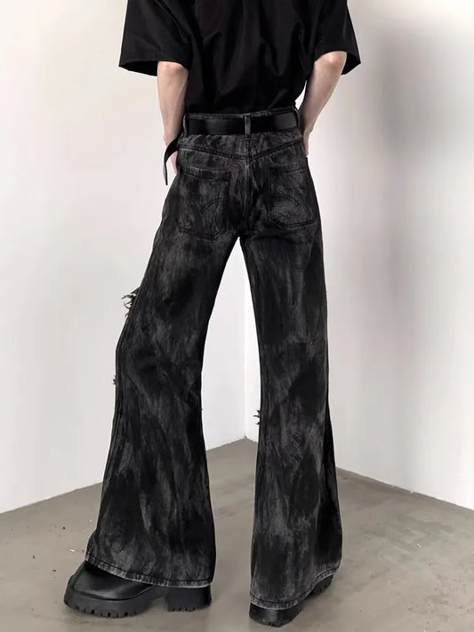 2025 Ropa Y2K Streetwear Washed Black Baggy Stacked Flare Jeans Pants For Men 90S Vintage Clothes Denim Trousers Pantalon Homme