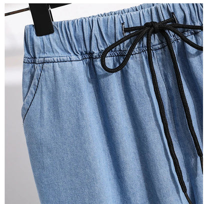2026 High Waist Loose Fit Wide Leg Jeans Women Plus Size Casual Straight Workwear Trousers Summer Autumn Denim Capri Pants