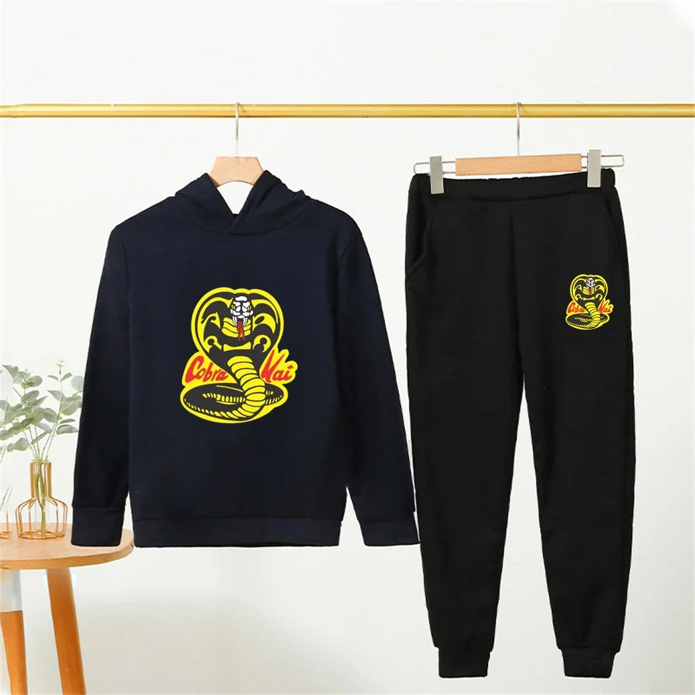 Children's Hoodie+Pants Black Children Cobra Stamp Coat Boys Girls Hoodie Tops Leisure Sweatshirt Toddler 3-12 Year Clothing