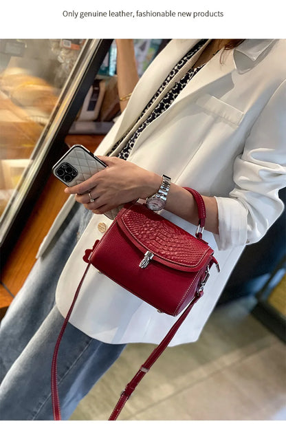 Genuine Leather Women Bag Fashionable Purse for Lady Temperament Crossbody Square Shoulder Bag Cow Leather Versatile Handbag