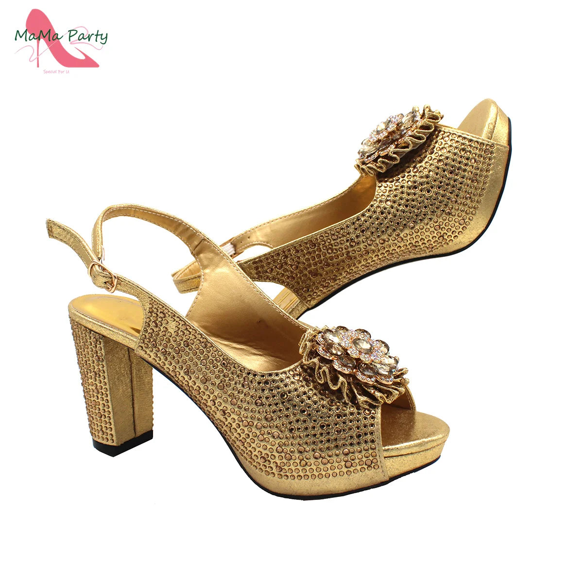 African Mature Women Shoes and Bag to Match in Teal Color Comfortable Heels with Platform for Garden Party