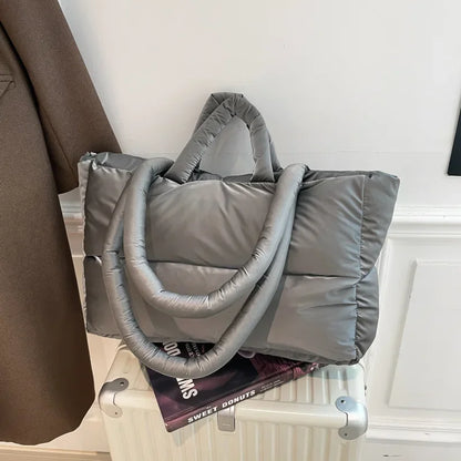 Fashion Large Capacity Puffer Shoulder Bags Padded Women Handbags Casual Nylon Quilted Big Tote Bag Warm Winter Shopper Purses