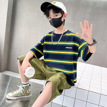 Stripe Outdoor Clothes for Children Tracksuit Boy 7 14 Years Clothing Boys Outfit Set 10 Children's Suit Boy's Child Summer Sets