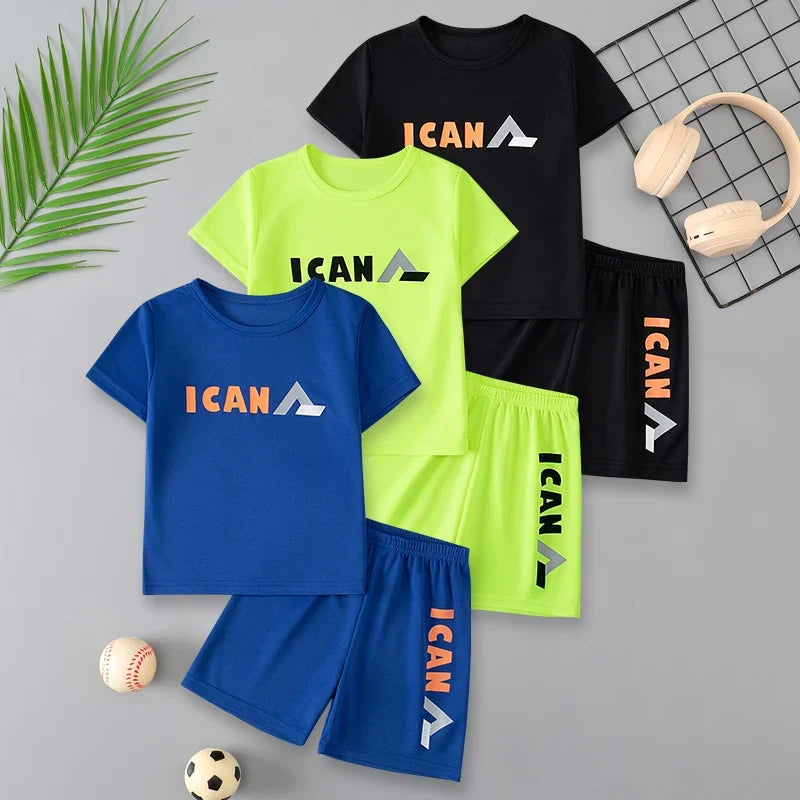 2/5-piece Set 2026 Summer Children's Multi-color Quick Drying Casual Suit Boys And Girls Versatile Short Sleeved Sports Shorts