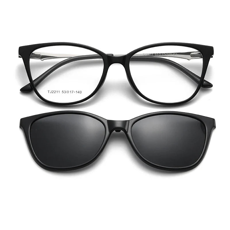 New Women's Cat Eye Polarized Sunglasses with Magnetic Clip Customizable Myopia Prescription Lens Reading Glasses
