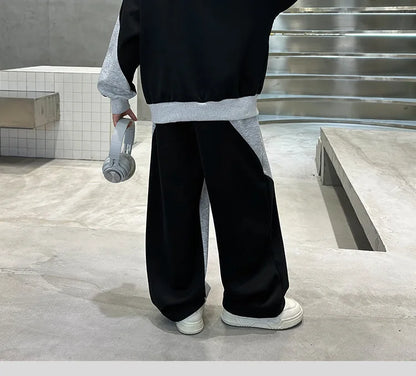 Spring Boys Black x Grey Contrast Pullover Sweatshirt+Sweatpant Work Set School Kid 2PCS Tracksuit Children Jogger Outfit 5-16Yr