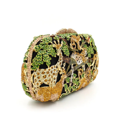 Animal Forest Rhinestone Evening Bag Hollow Metal Crystal Dinner Bag Bezel Diamond Clutch Purse Vintage Designer Handbags Luxury