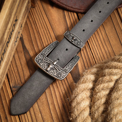 A casual, individual and retro belt, a Western-style clothing accessory, metal buckle, PU belt, suitable for both men and women